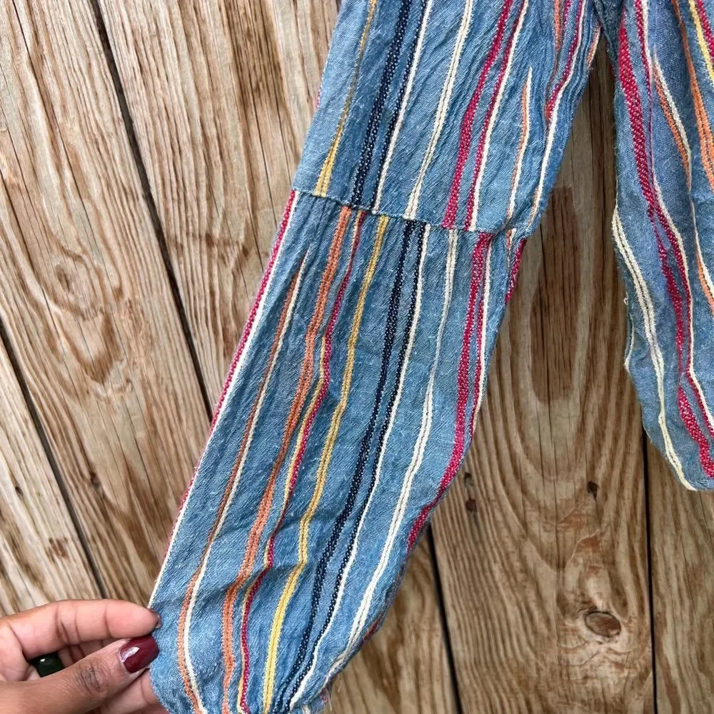 Multi color light weight button down with tie waist. - Picture 5 of 6